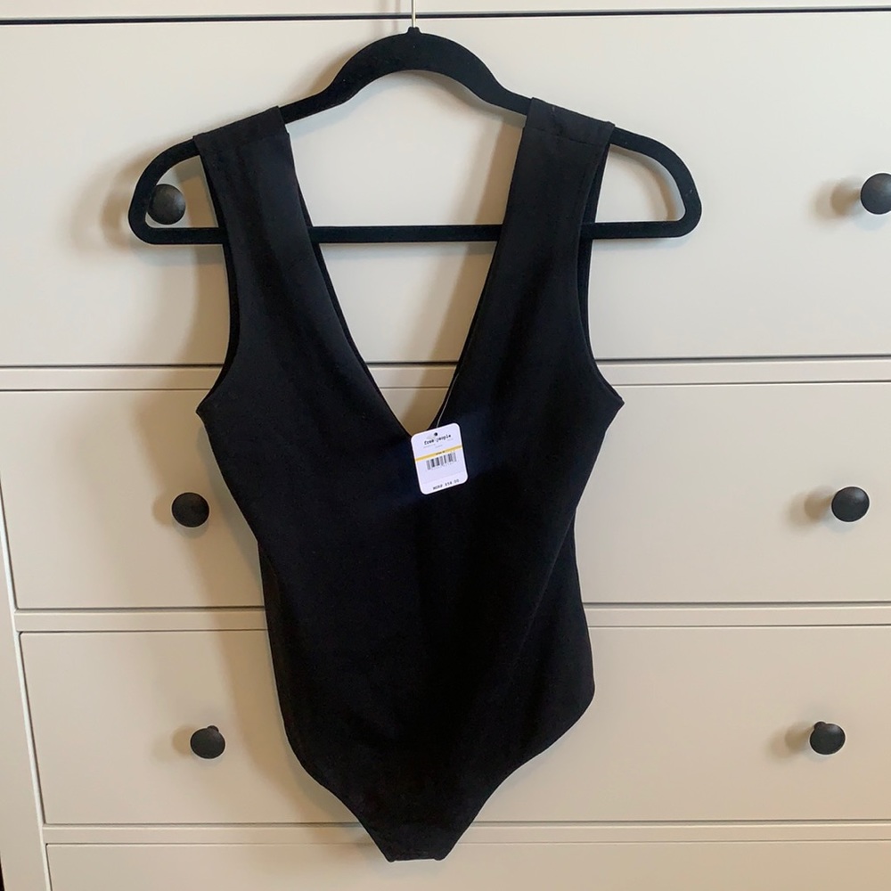 Free People Black V Neck Bodysuit
